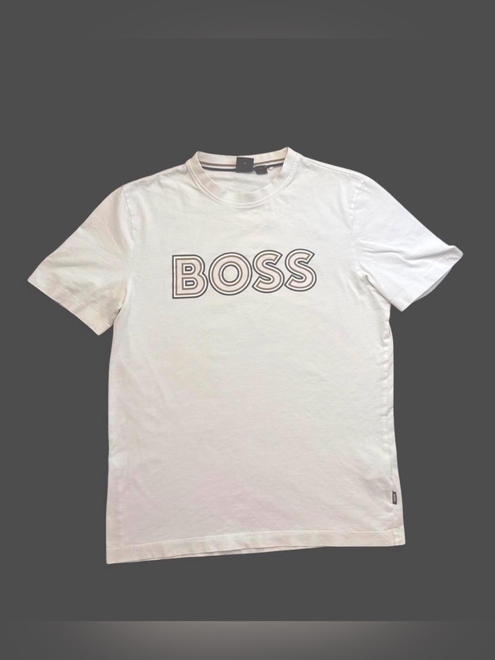 Hugo Boss White “Tee 1 Outlined Logo T-Shirt” Size M- EUC